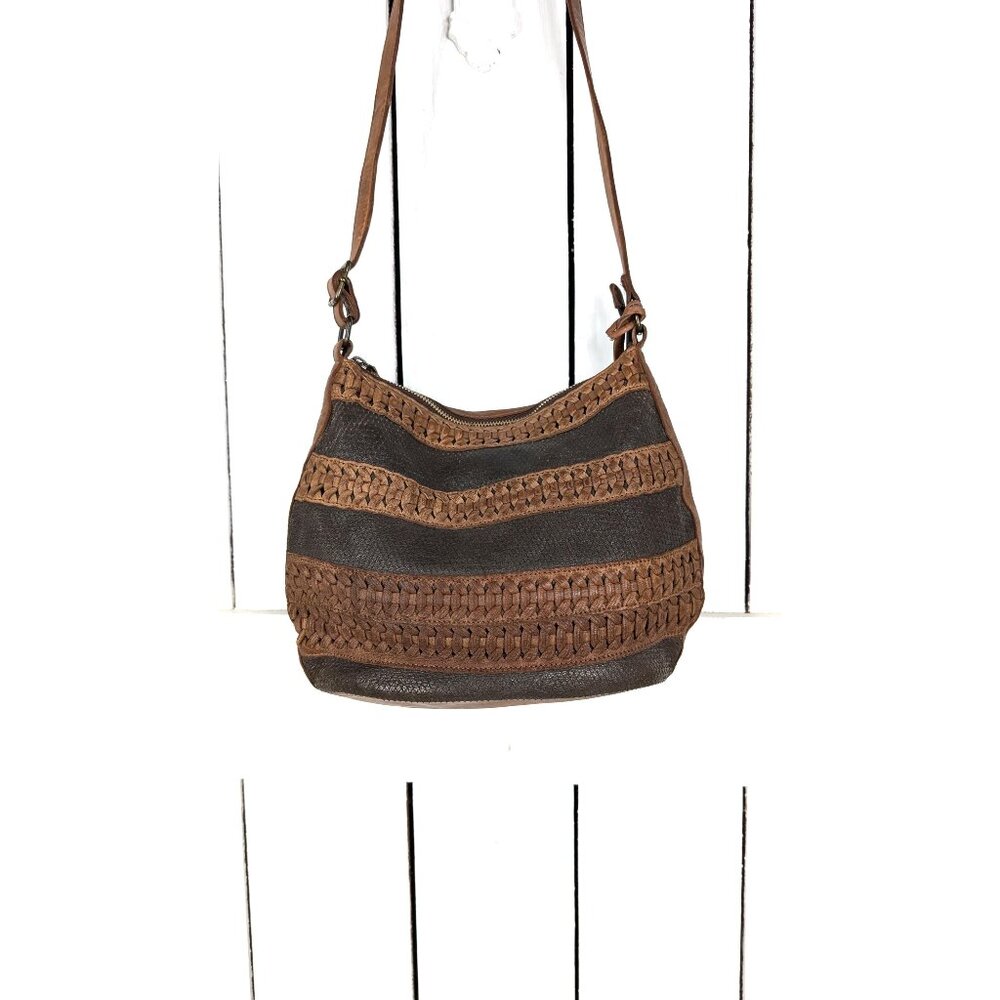 Kompanero brown braided leather crossbody bag purse